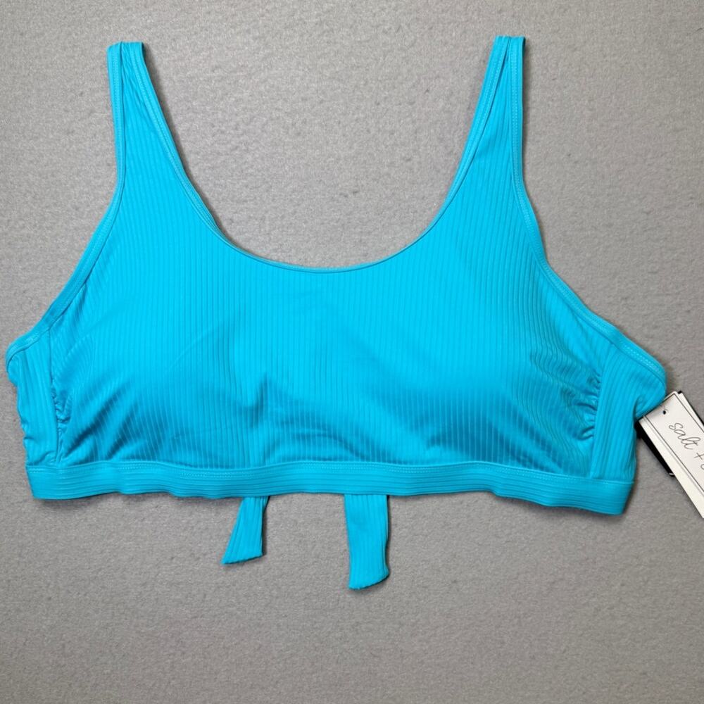 Salt + Cove Trendy Plus Size Ribbed Bralette Bikini Top Sweet Turquoise 3X